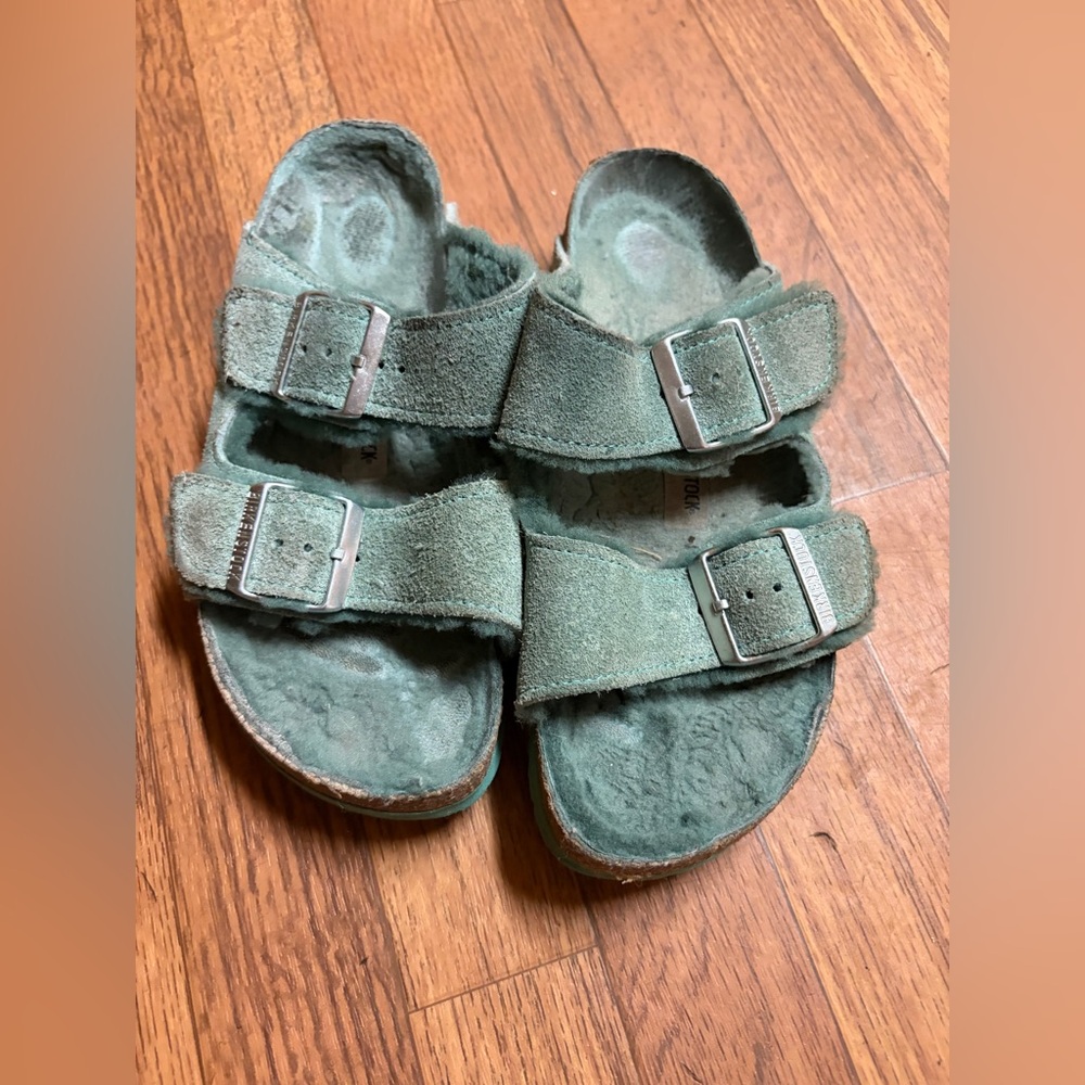 Birkenstock Green Suede Buckle Sandals